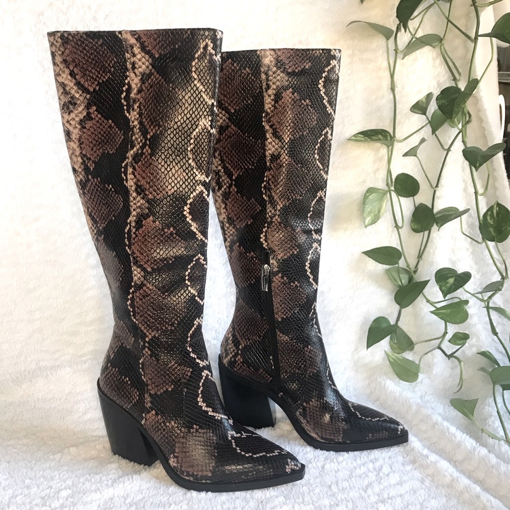 Vince Camuto leather embossed snakeskin high boots